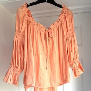 Peach/coral Ruffle Neck Blouse